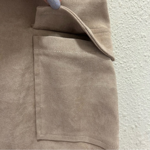 SAGE The Label Beige Faux Suede Front Pocket Mini Skirt Small SAMPLE PIECE - Picture 2 of 6